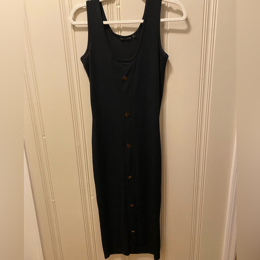 Pretty little thing black bodycon button down summer tank dress